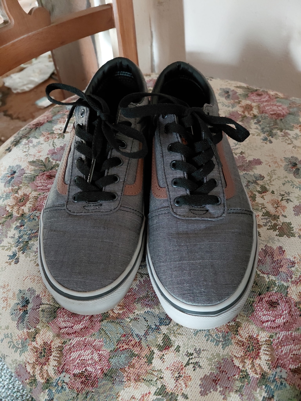 Vans Kids Gray Canvas Sneakers with Tan Accent